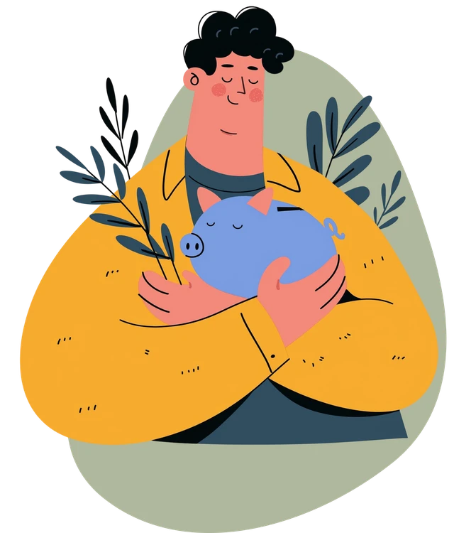 Man with piggy bank illustration